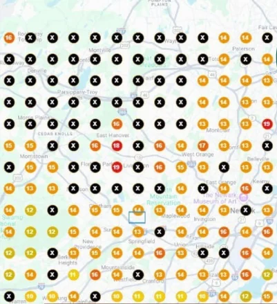 Before: most grid points ranked 10–20+ or not ranking